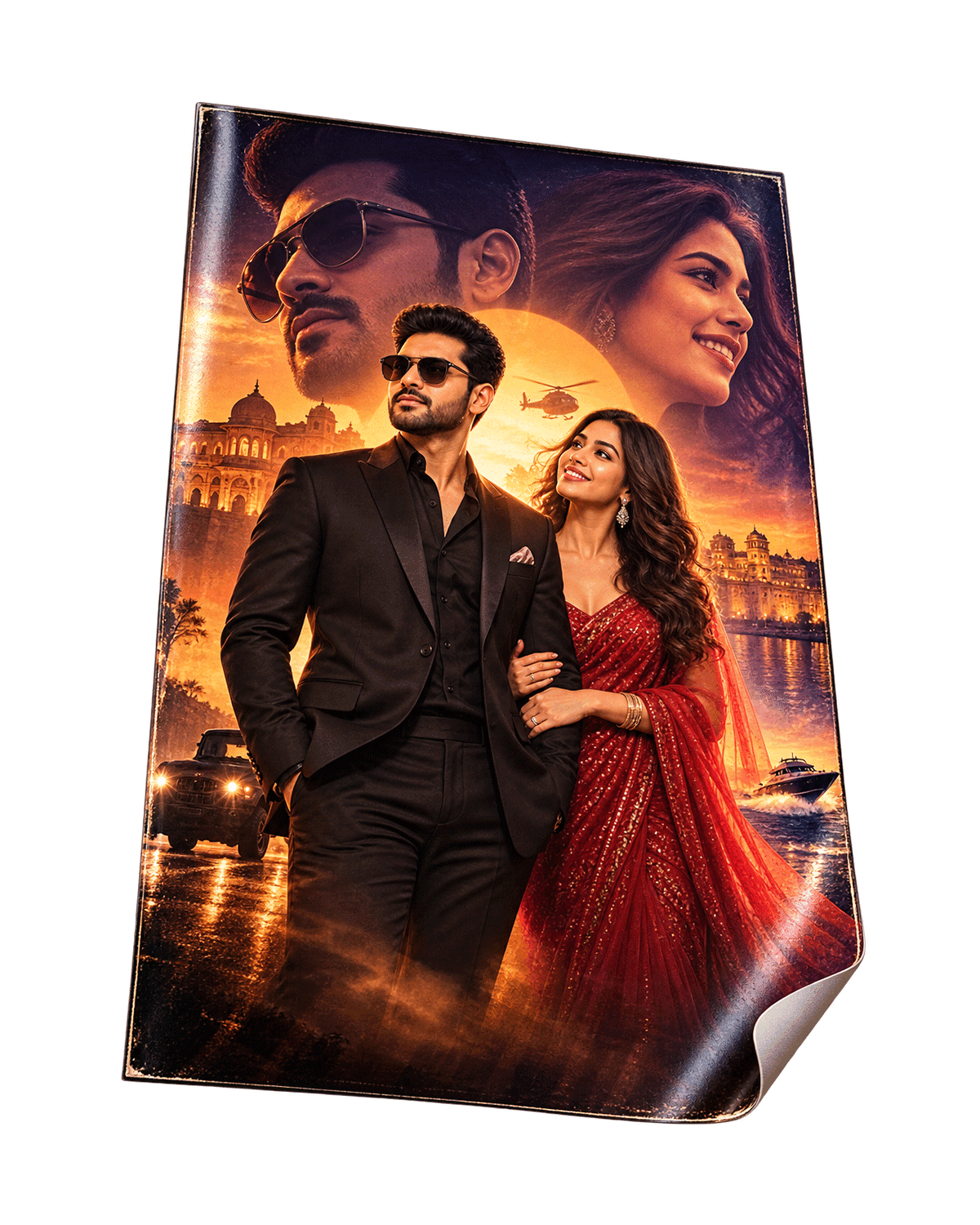Bollywood-style movie poster with a couple as the stars