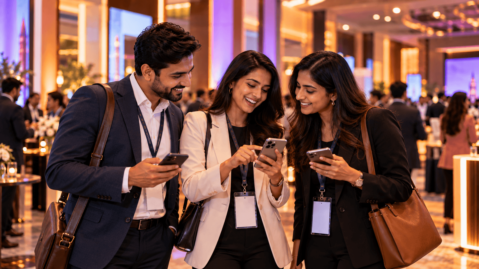 Three guests using the event webapp on their phones